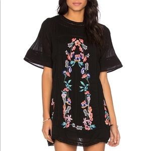 Free People Black Perfectly Victorian Boho Festival Floral Embroider Mini Dress